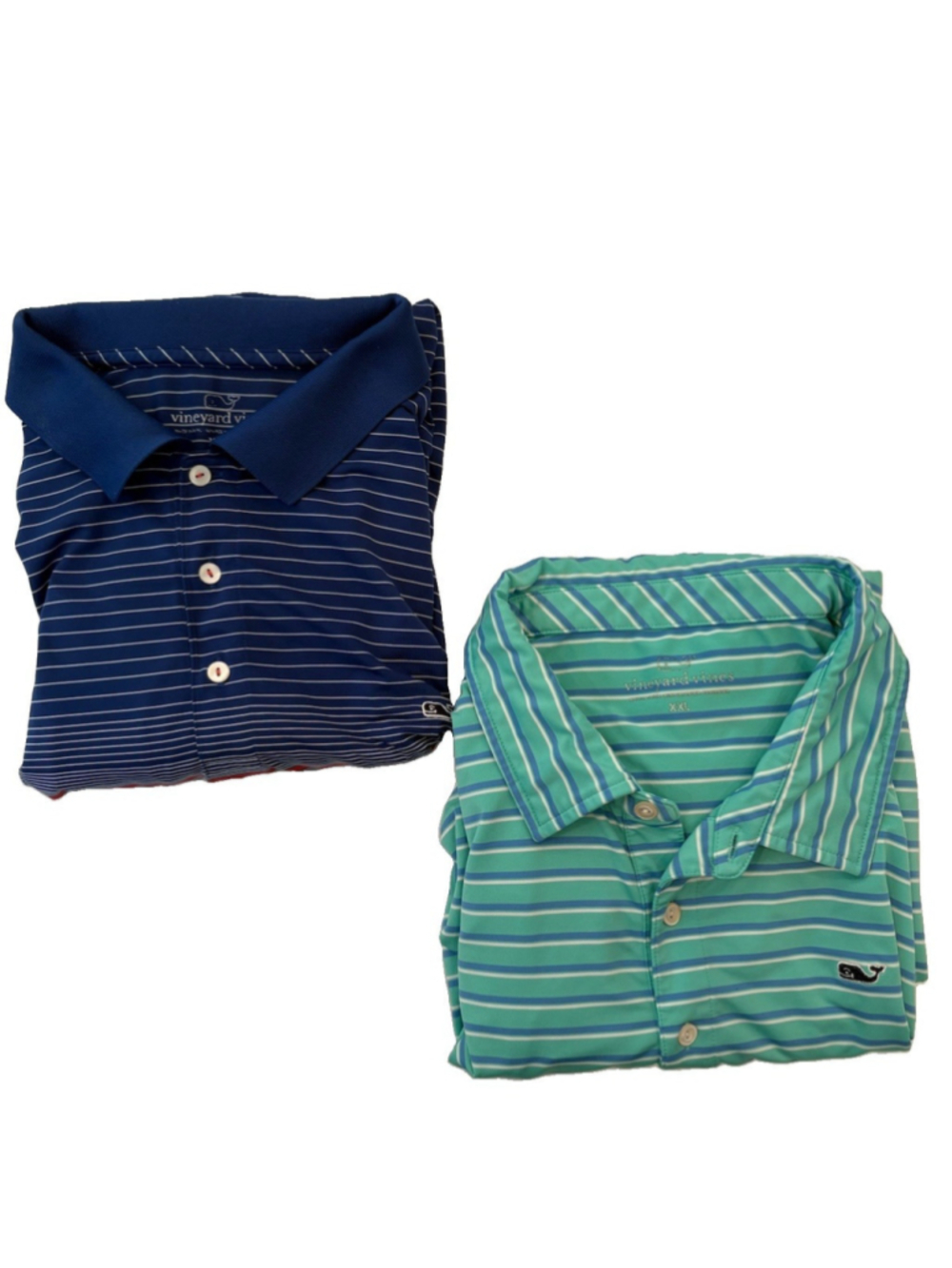 Lot of 2 Vineyard Vines Golf Polos Mens 2XL XXL Short Sleeve Striped Blue Green